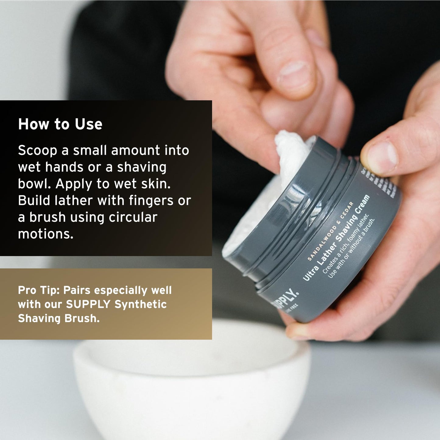 SUPPLY Ultra Lather Shaving Cream for Men – Rich Cushion for Smoother Shave – Helps Reduce Shave Irritation – Sandalwood & Cedar – 3.4 oz