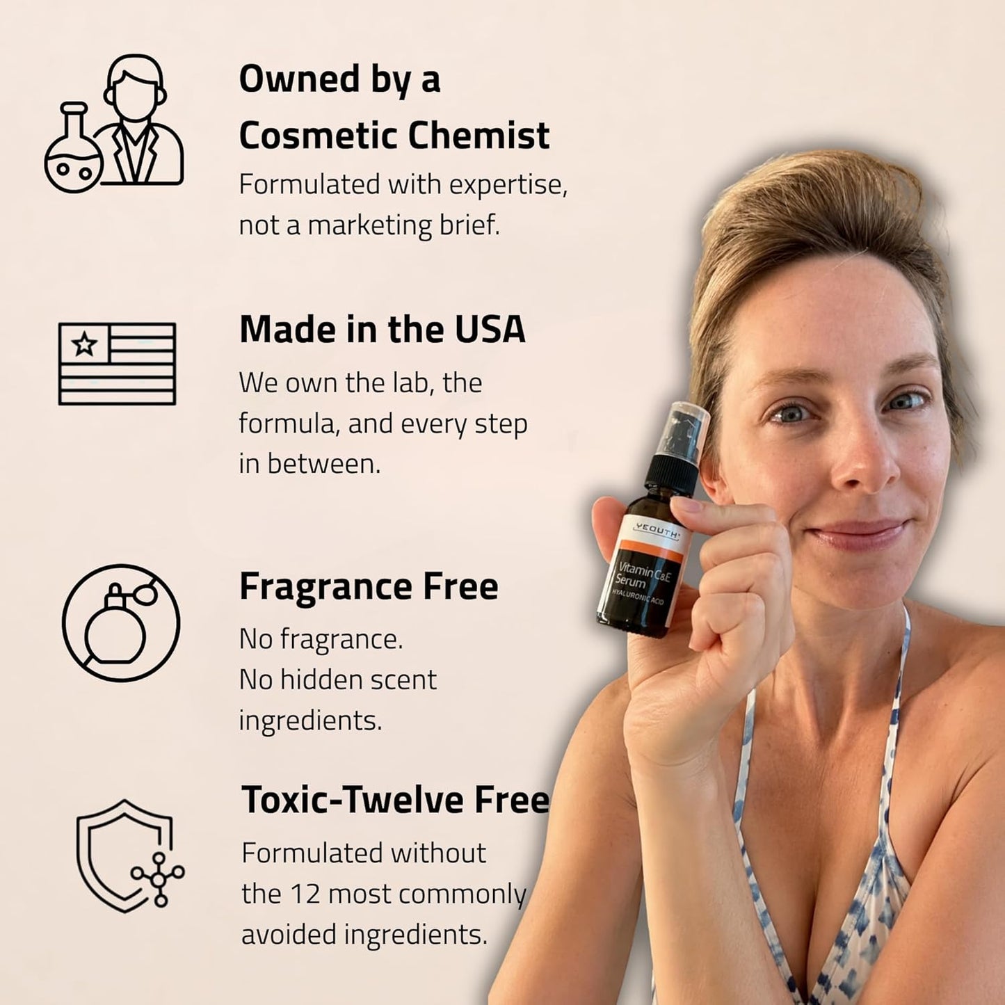 Vitamin C Serum for Face - Brightening with Hyaluronic Acid & Vitamin E | 2 oz