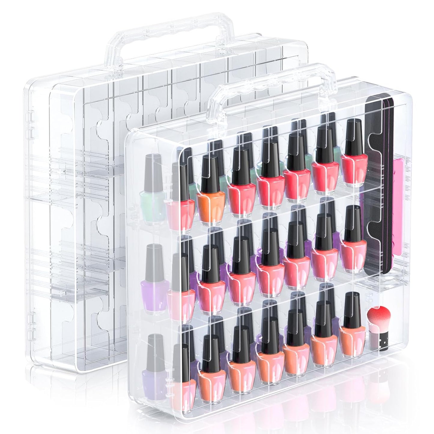 Portable Nail Polish Organizer - 48 Bottle Clear Holder with Adjustable Divider | Double-Sided Storage Case for Nail Techs