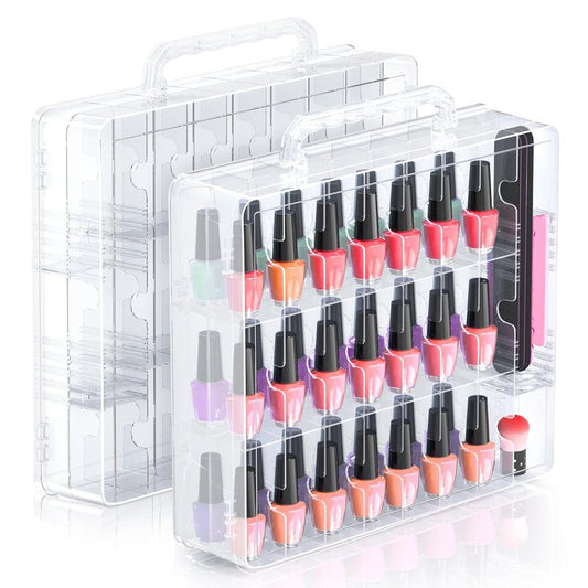 Portable Nail Polish Organizer - 48 Bottle Clear Holder with Adjustable Divider | Double-Sided Storage Case for Nail Techs