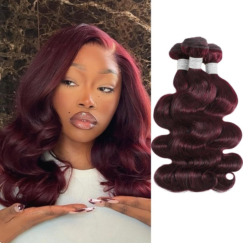 Dark Burgundy Wine Color Human Hair Bundles - Body Wave, 12A Virgin Remy, Soft & Thick | 10-12-14 Inch