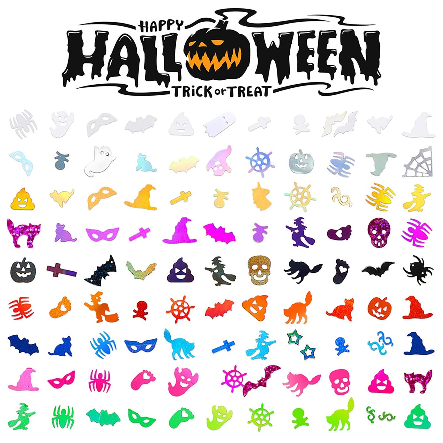 Rose Flower Holographic Chunky Glitter, 6 Boxes Mixes Sequins 3D Holographic Pattern Halloween Theme Festival, Pumpkin Bat Ghost Witch Halloween Confetti Glitter for DIY Nail Art Halloween Party
