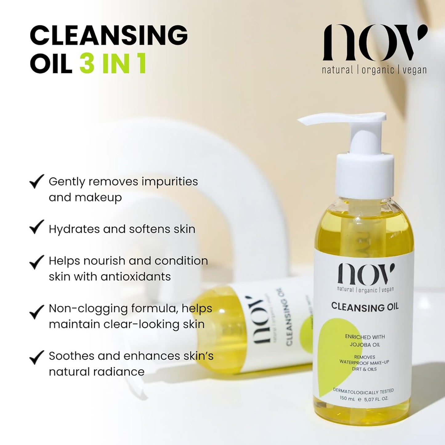 Cleansing Oil - Waterproof Makeup Remover & Hydrating Face Cleanser with Sweet Almond Oil - 5.07 oz