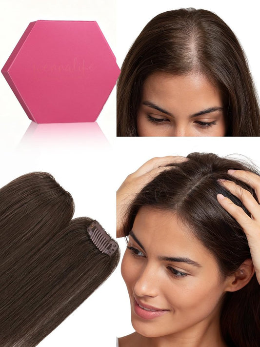 WENNALIFE Scalp Hair Fill-ins Clip in Hair Extensions Real Human Hair 14 inch 2pcs 10g Chocolate Brown Hair Extensions Clip Ins Invisible Scalp & Part Line Coverage Remy Extensiones De Cabello Humano