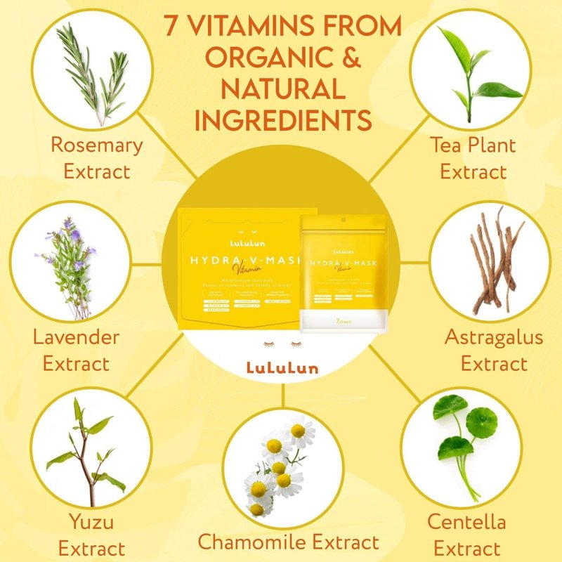 Lululun Vitamin C Face Mask for Women & Men with 7 Herbs & 7 Vitamins, Hydrating Sheet Mask for Face Pore Firming & Clear Skin, Daily Face Masks Skincare, Japanese Face Mask Sheets HYDRA V 28EA