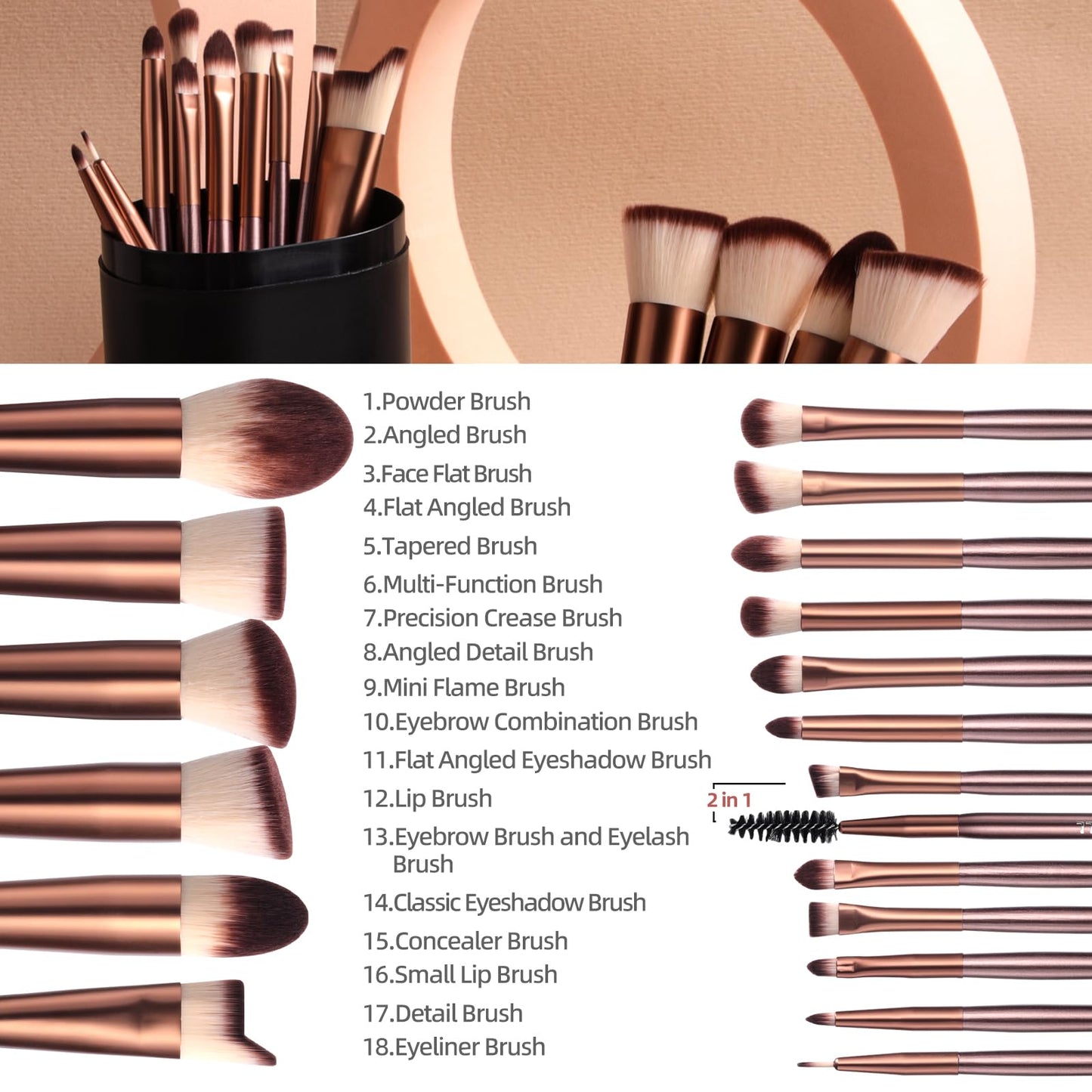 BS-MALL Makeup Brush Set, 18 PCS Professional Makeup Brushes with Case, Premium Synthetic Foundation Powder Concealer Blush Eyeshadow Brushes, Complete Face & Eye Makeup Kit for Beginners & Pros