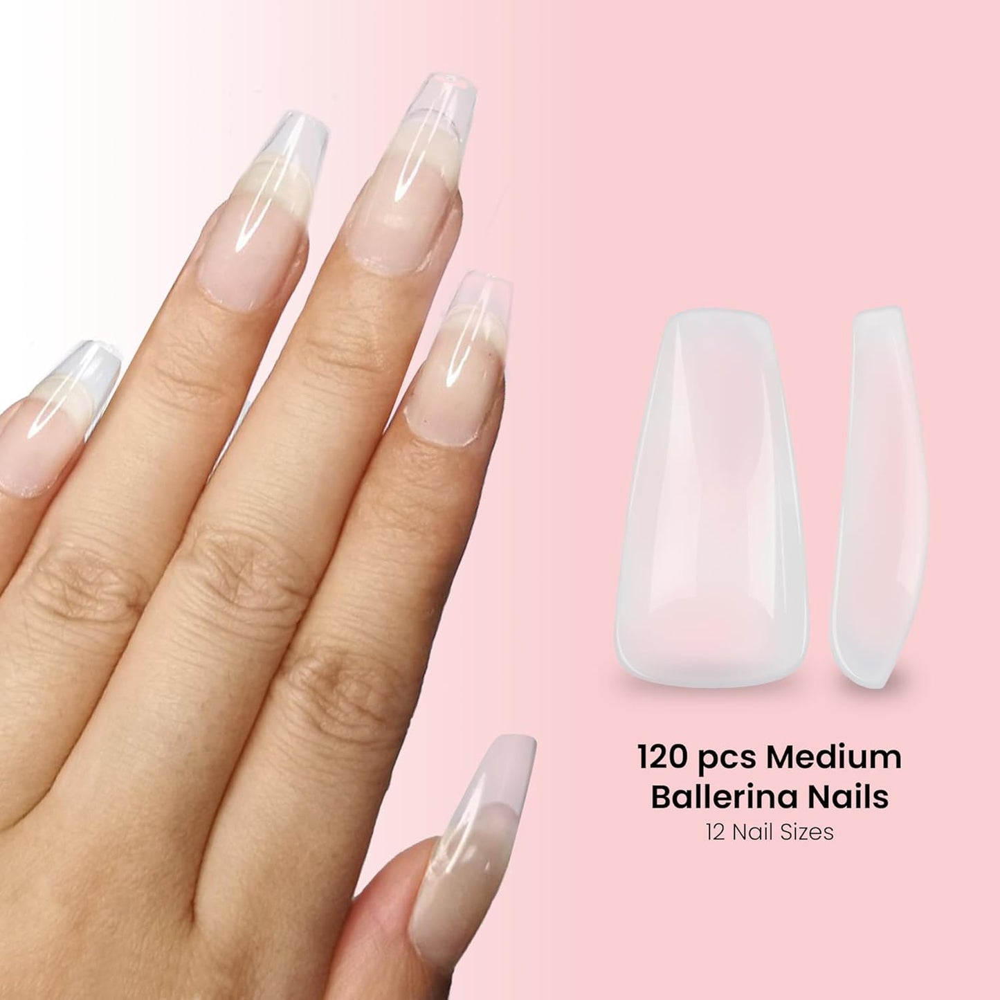 Soft Gel Nail Tips & UV Glue Gel Set - 240 Pcs Short Stiletto & Medium Square Extensions with Portable UV Light