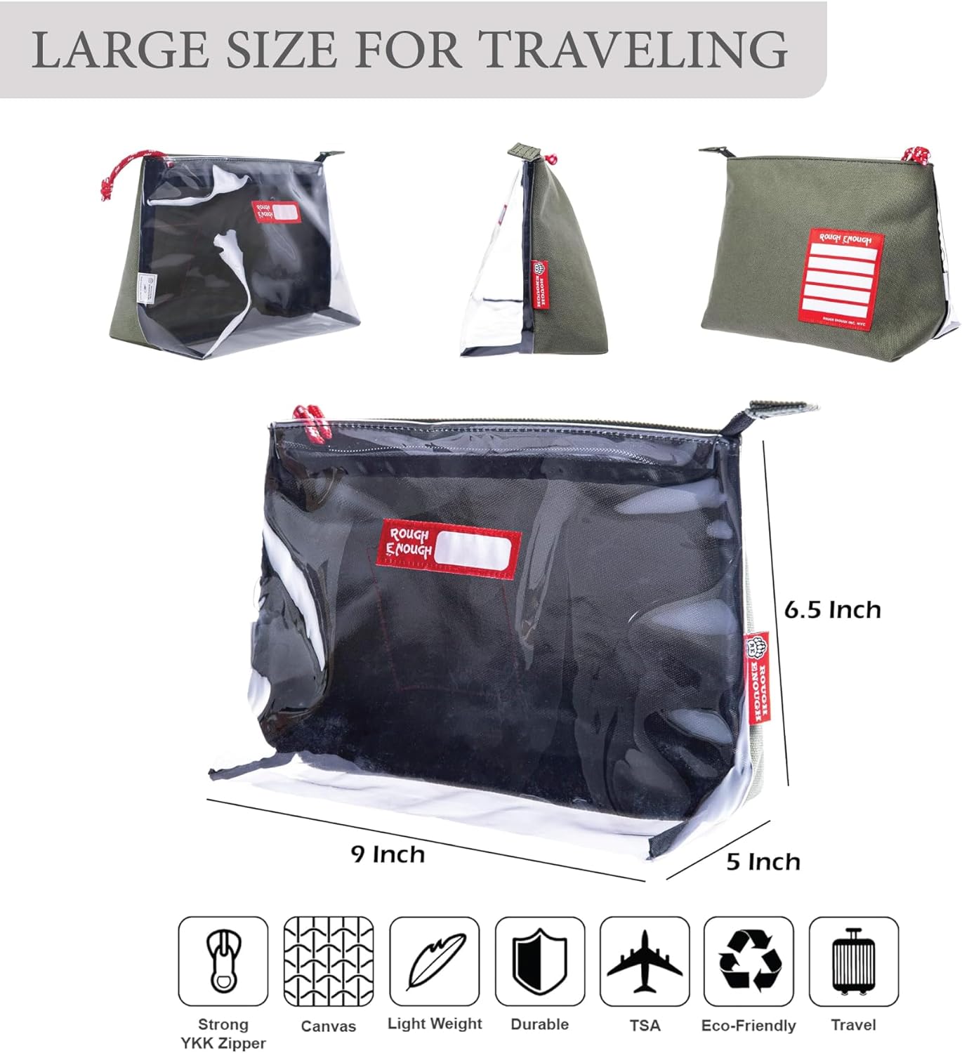Clear TSA Approved Toiletry Bag - Durable Canvas Travel Dopp Kit for Men | Army Green