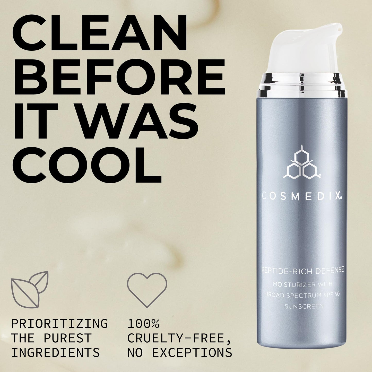 COSMEDIX Peptide-Rich Defense Face Moisturizer - Hydrating Face Lotion with Broad Spectrum SPF 50 Sunscreen for Dark Spots, Fine Lines & Wrinkles - Facial Skin Care for Softer & Smoother Skin