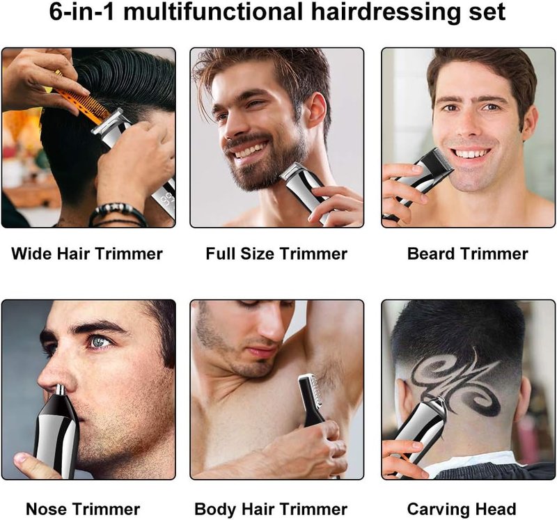 SURKER Beard Trimmer - 6-in-1 Cordless Precision Grooming Kit for Men | Waterproof & USB Rechargeable