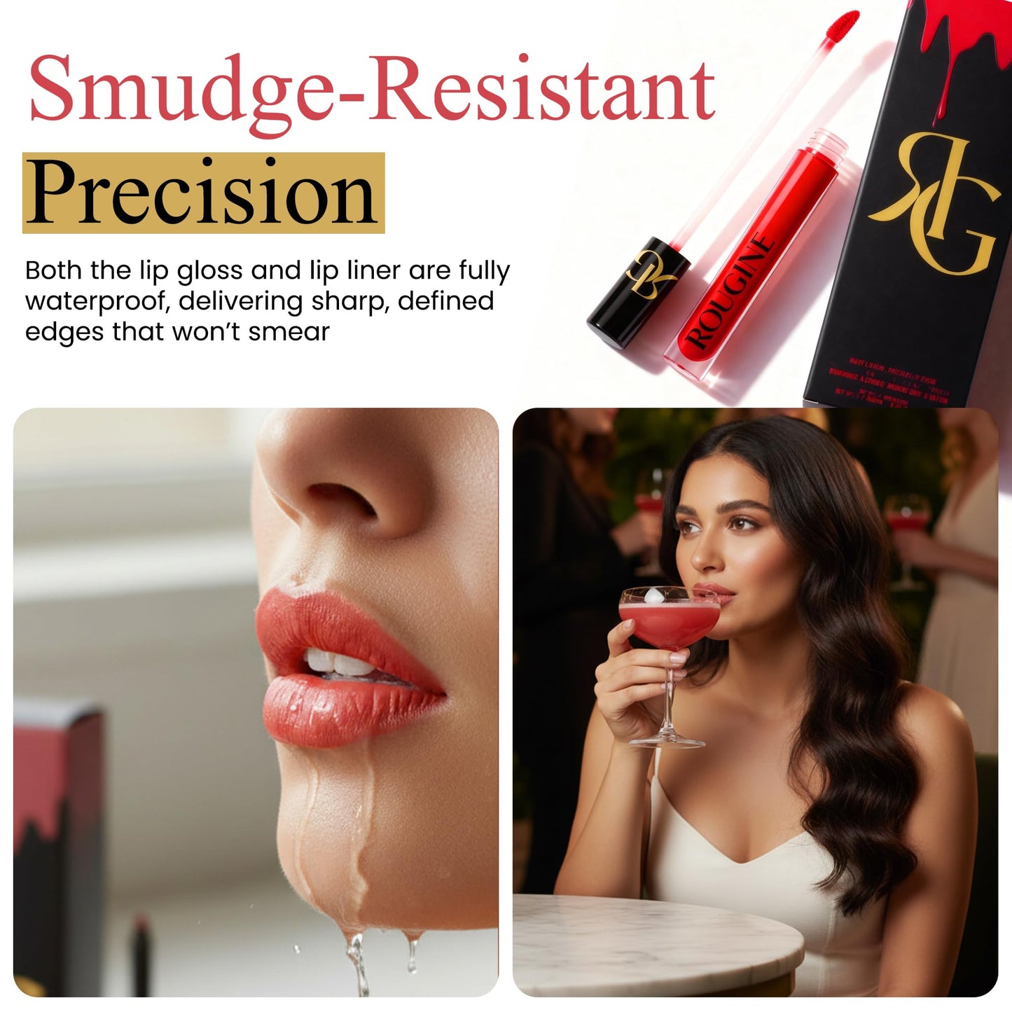 Rougine Matte Lipstick & Lip Liner Set for Women – Boujee Shade – Long-Lasting Waterproof 2-in-1 Lip Kit – Smudge-Proof Liquid Lipstick with Precision Liner, Enriched with Vitamin E & Shea Butter