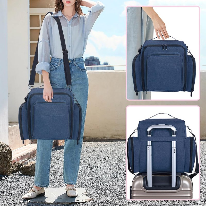 BAOMANYUHA Large Cosmetic Organizer Bag with 3 Inner Removable Pouches,Blue