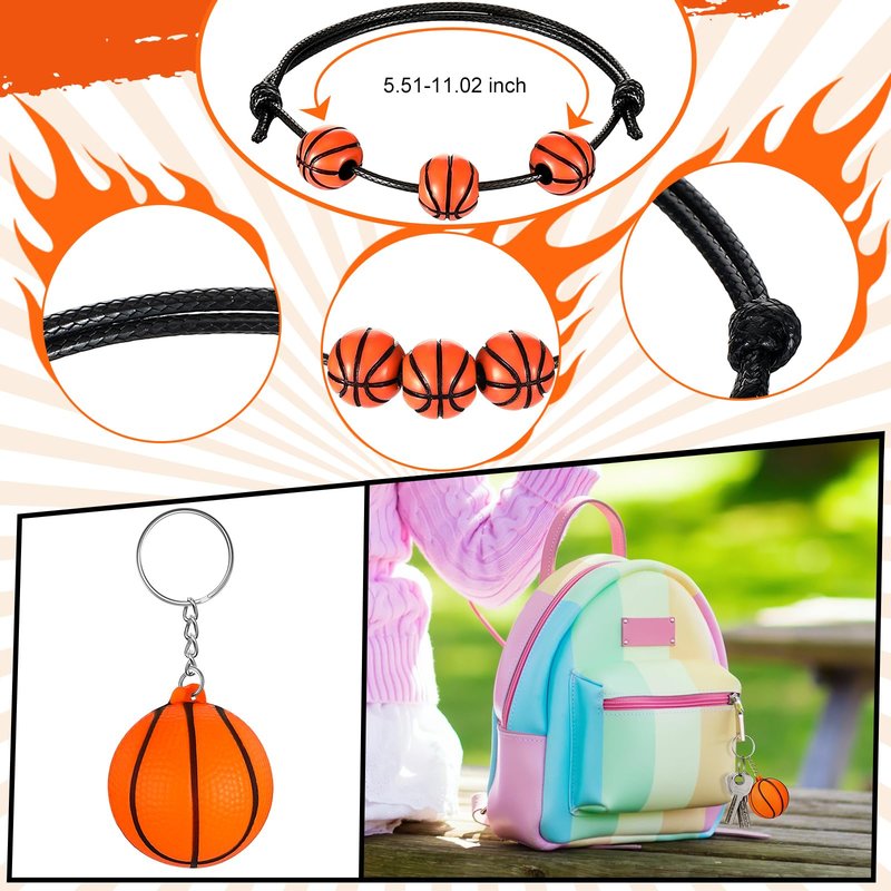 Locmeo 60 Pcs Basketball Party Favors Include 12 Drawstring Bags 12 Makeup Bags 12 Decompression Keychains 12 Basketball Charm Bracelets 12 Hair Scrunchies for Team Women(White)