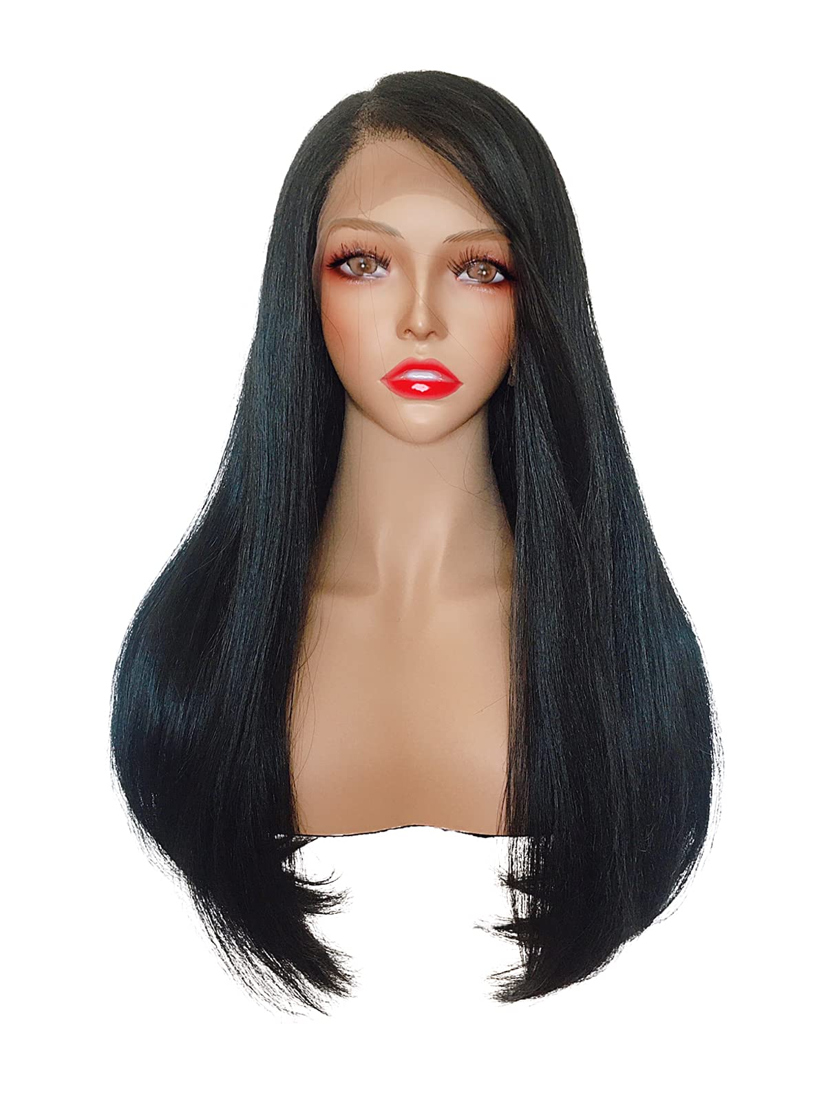 Joe Green 13x5" Free Part HD Lace Frontal Wig Synthetic Pre-Plucked Hair Straight (13x5 Natural Black Long Straight)