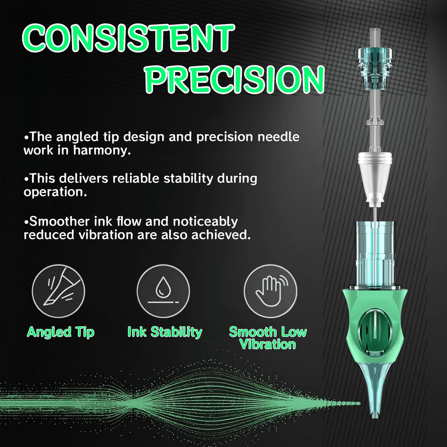 50pcs Mixed Tattoo Cartridge Needles, ATOMUS Assorted Disposable Tattoo Needle 3RL 5RL 7RL 9RL 3RS 5RS 7RS 9RS 5M1 7M1 for Tattoo Machine (Green)
