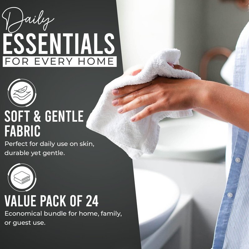 DAN RIVER 24 Pack Wash Cloths for Showering [12x12] - 100% Cotton Washcloths Premium Quality Flannel Face Cloths for Bathroom, Highly Absorbent and Soft Feel Wash Clothes, Gray