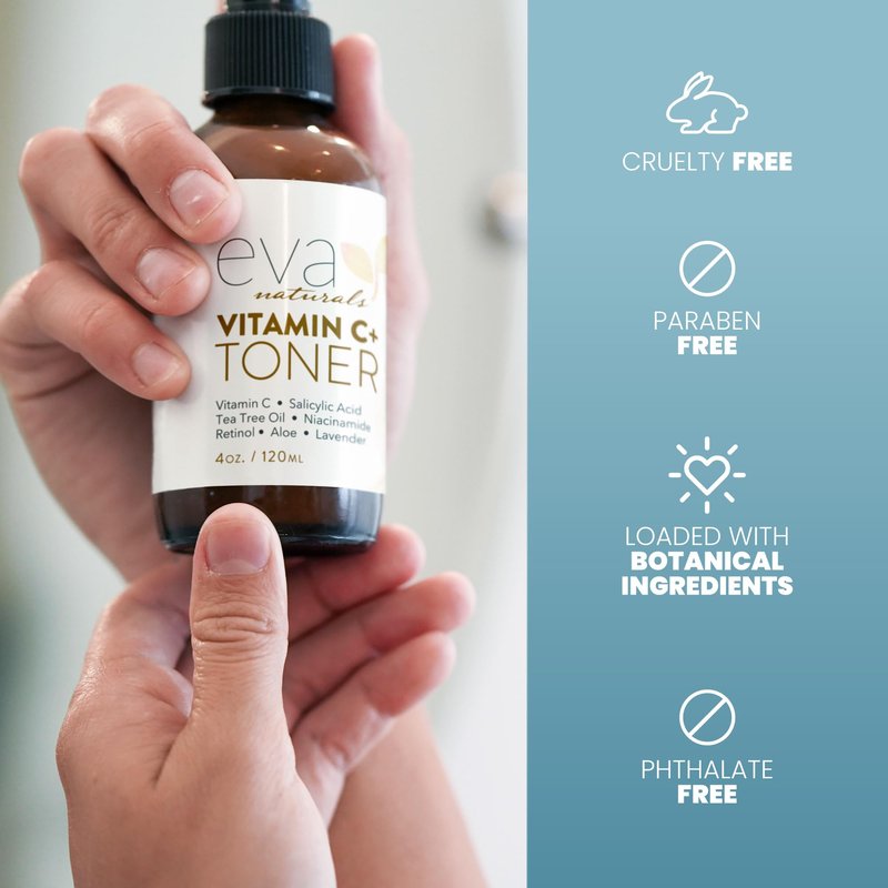 Eva Naturals Vitamin C Facial Toner - Hydrating, Pore Minimizer Face Toner for Men and Women with Witch Hazel & Rose Water, Nourishes Skin Through Hydration - 4 Oz
