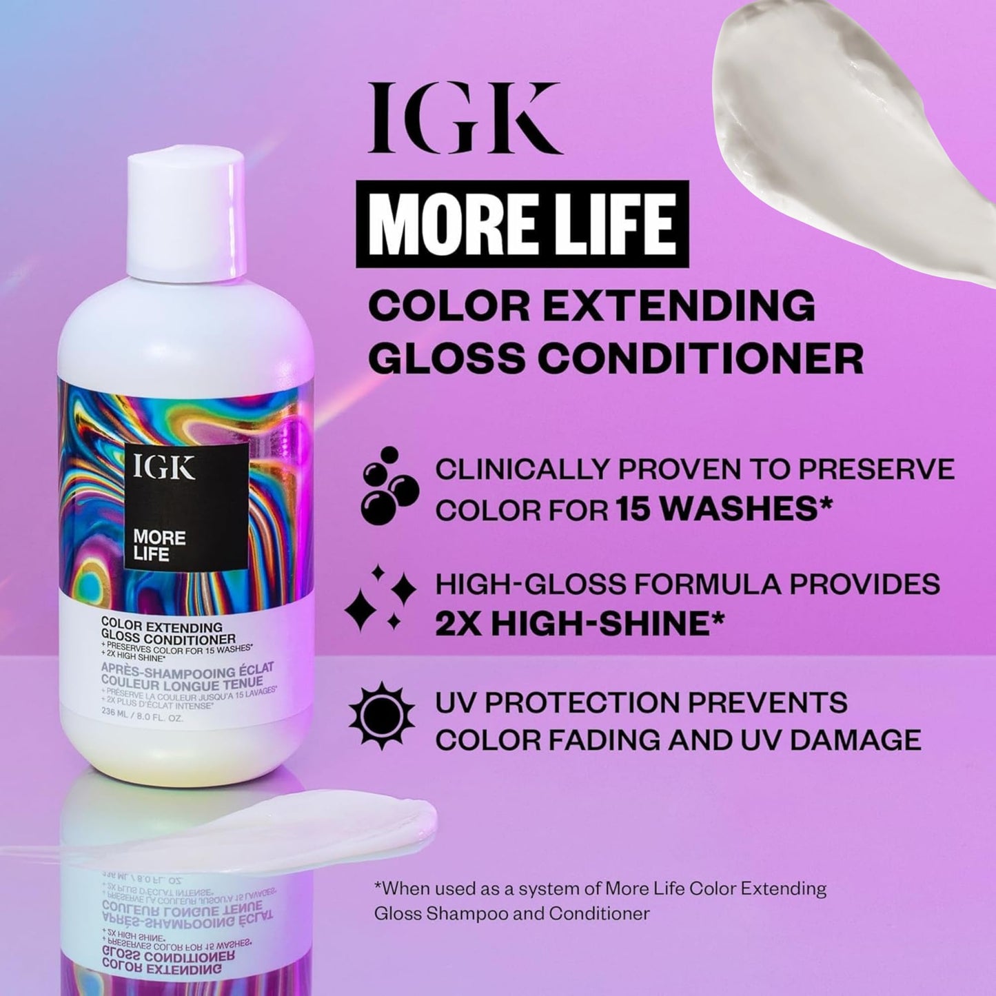 IGK MORE LIFE Color Extending Gloss Shampoo & Conditioner Set | Preserves Color + Enhances Shine | UV Protection | Vegan + Cruelty-Free | 8 oz (Pack of 2)