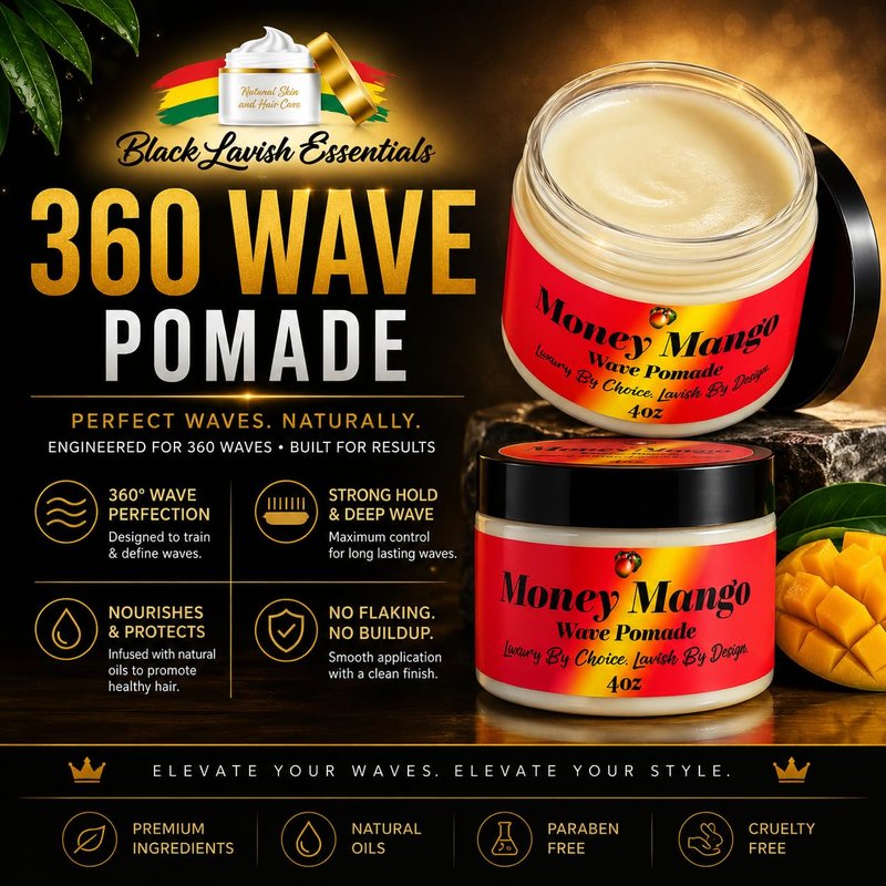 360 Wave Pomade for Men - Ultra-Smooth, Strong Hold & Shine | Shea & Mango Butter, 4oz