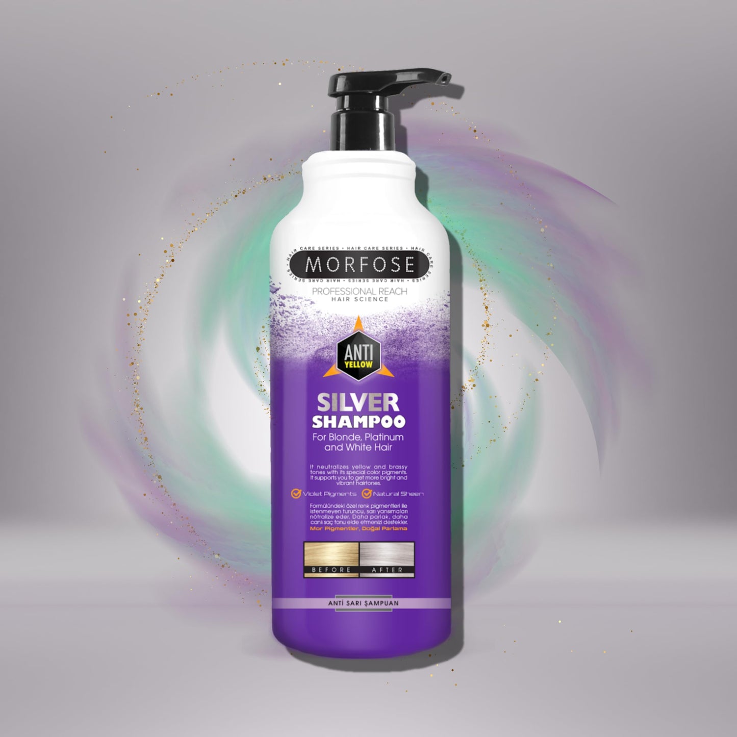 Morfose Silver Shampoo for Blonde, Bleached, and Grey Hair – Neutralizes Yellow Tones, (large, 33.81 Fl Oz)