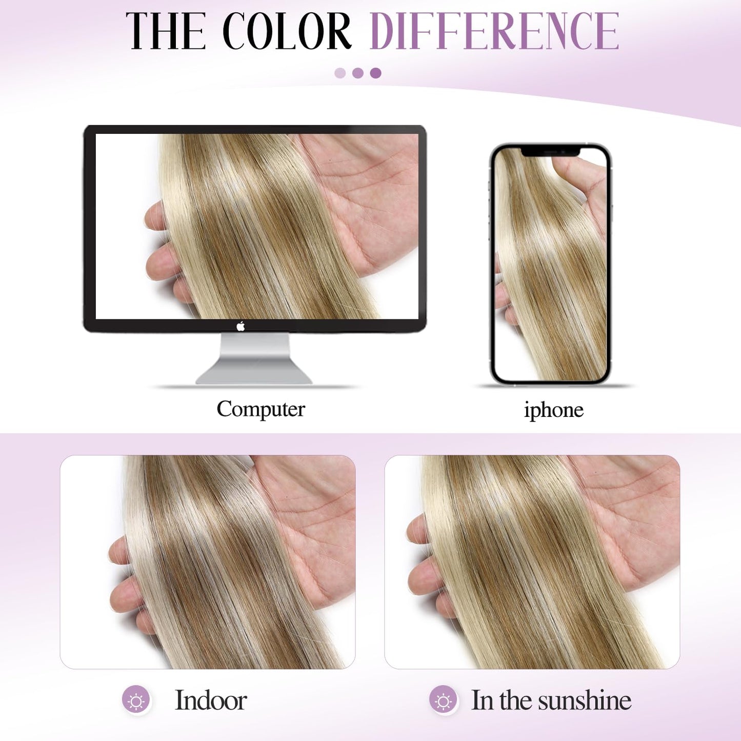 FANCEE OVO Hair Extensions Real Human Hair PU Holes Wefts with Micro Beads Blonde Highlight Volume Upgrade Butterfly Seamless Weft Invisible Beaded Hair Extension with Tools(40g 20Pcs, 14 Inch)