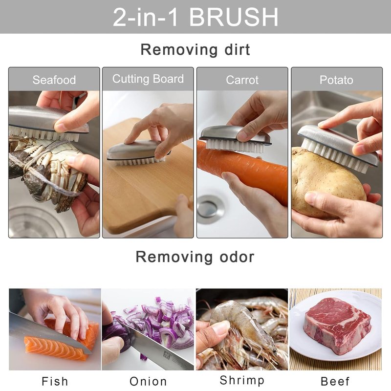 Beomeen Nail Brushes - Stainless Steel Fingernail & Toenail Cleaner | Non-Slip Pedicure Scrubber for Men & Mechanics