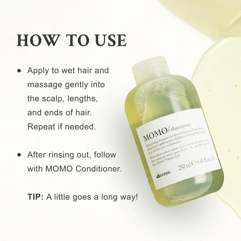 Davines MOMO Shampoo, Nourishing Gentle Cleansing Action for Dry and Dehydrated Hair - Promoting Lasting Hydration, Softness, and Shine with Cartucciaru Melon Extract, 8.45 Fl Oz