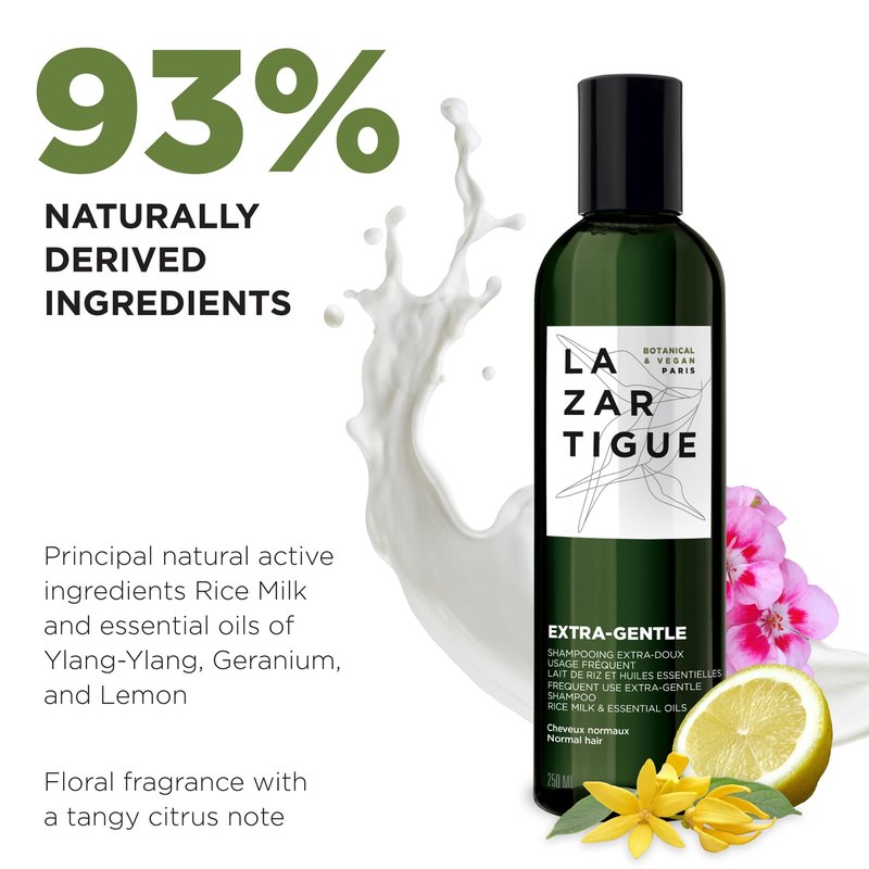 Lazartigue Extra Gentle Hair Shampoo, Prevents Irritations & Dandruff, Enhances Strength & Shine, Vegan, Sulfate and Silicone Free, 8.4 Fl Oz