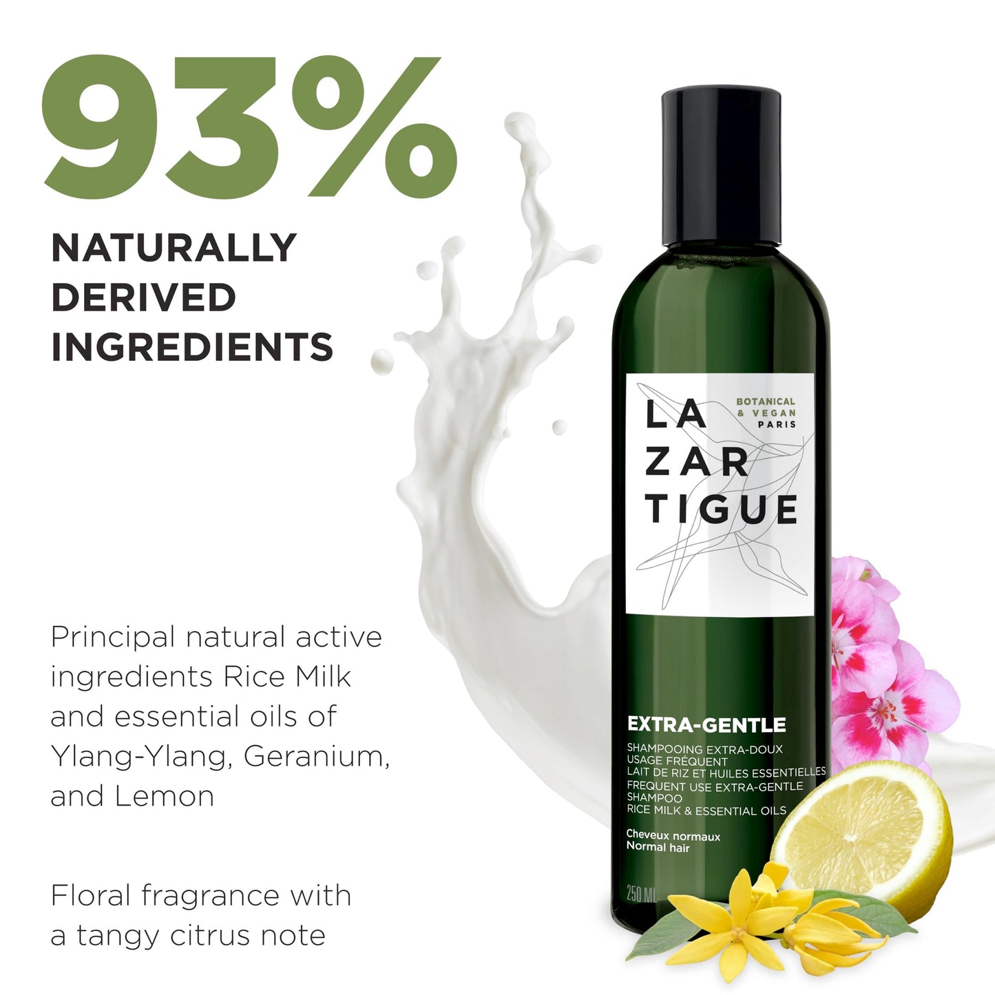 Lazartigue Extra Gentle Hair Shampoo, Prevents Irritations & Dandruff, Enhances Strength & Shine, Vegan, Sulfate and Silicone Free, 8.4 Fl Oz