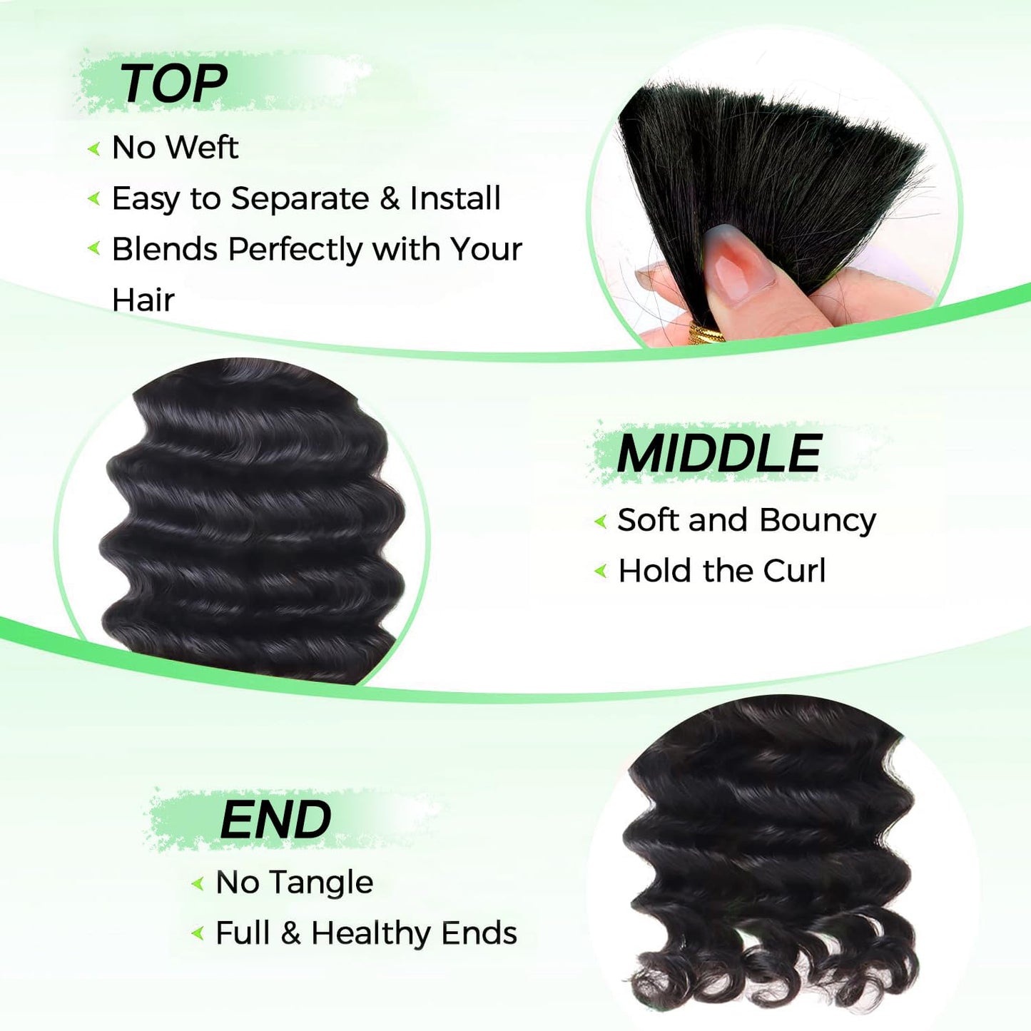 Human Hair Braiding Extensions - 18 Inch Deep Wave Boho Braids | 2 Bundles, 100g, No Weft, Natural Color