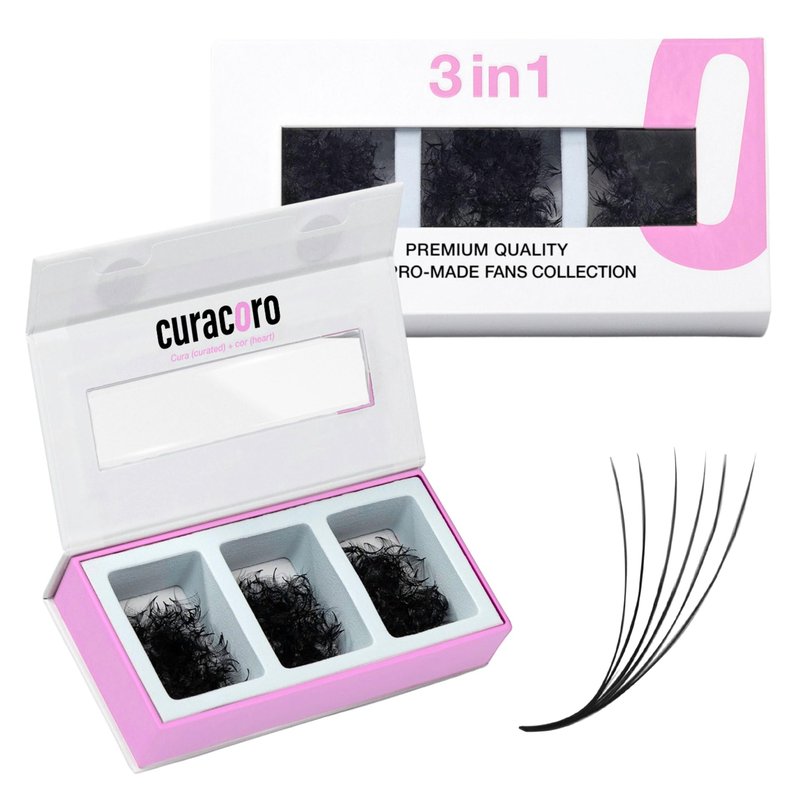 Curacoro Promade Mix 750 Fans - 5D 0.07 Lash Extensions, D Curl 9-10-11mm Mixed Length Handmade Volume Eyelashes, Long-Lasting Professional Lash Fans