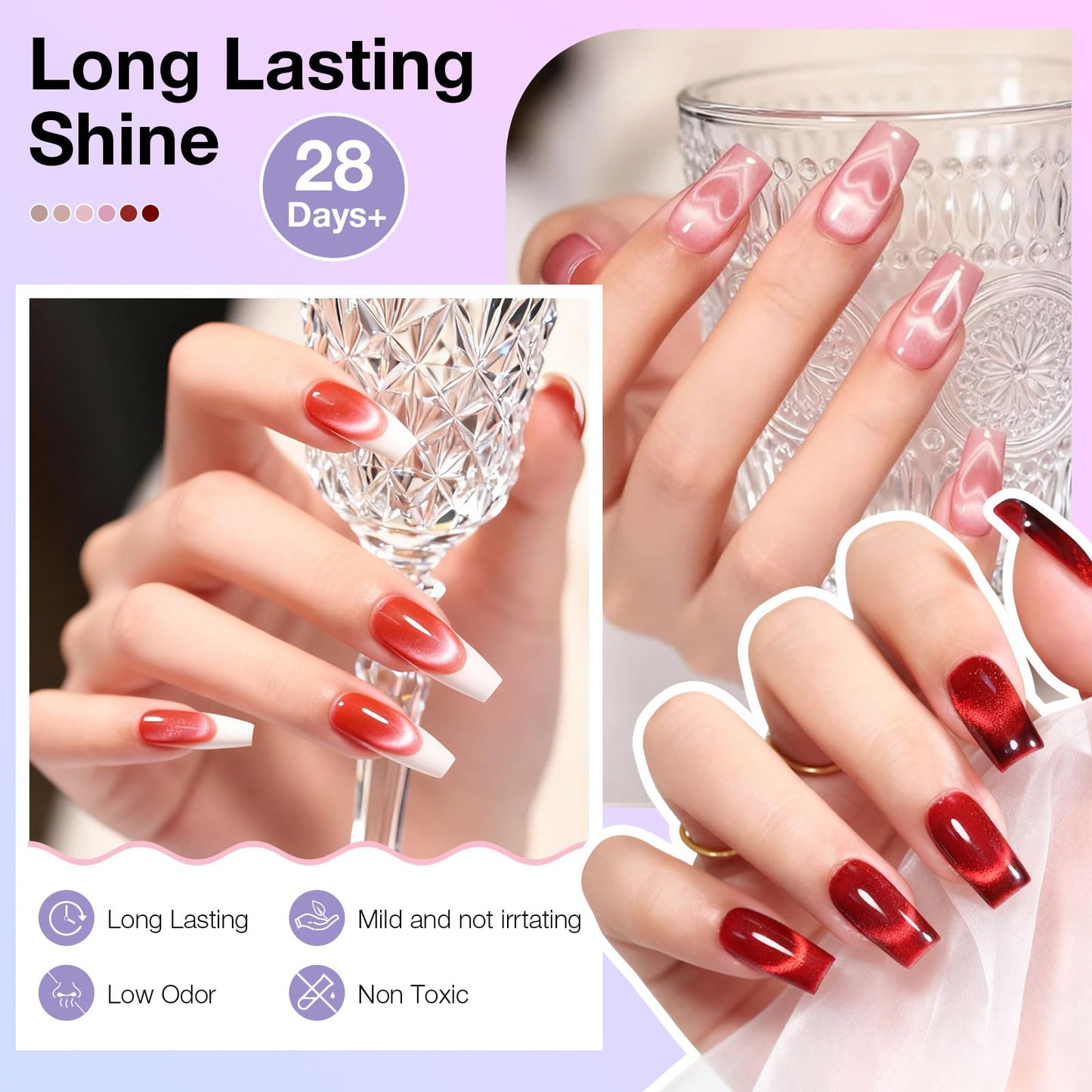 GELLAKTIK Glitter Cat Eye Gel Nail Polish Set 6 Colors 12ML w/Magnet Stick