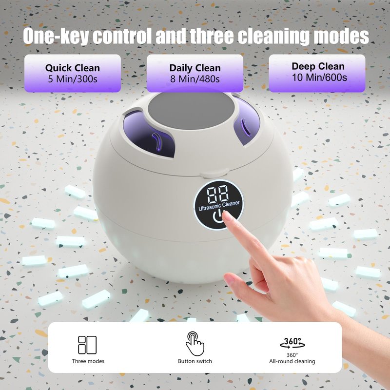 Ultrasonic Retainer Cleaner Machine 45kHz Dental Retainer Cleaner with 3 Modes and Digital Timer Mouth Guard for Retainer Clean, Denture Clean,Braces, Aligner, Jewelry 200ML (Cloud White)