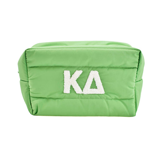 Sorority Shop Kappa Delta Makeup Bag - Puffer Style with Sorority Letters, Travel Cosmetic Bag with Zipper Closure, Perfect Kappa Delta Sorority Gifts for Women