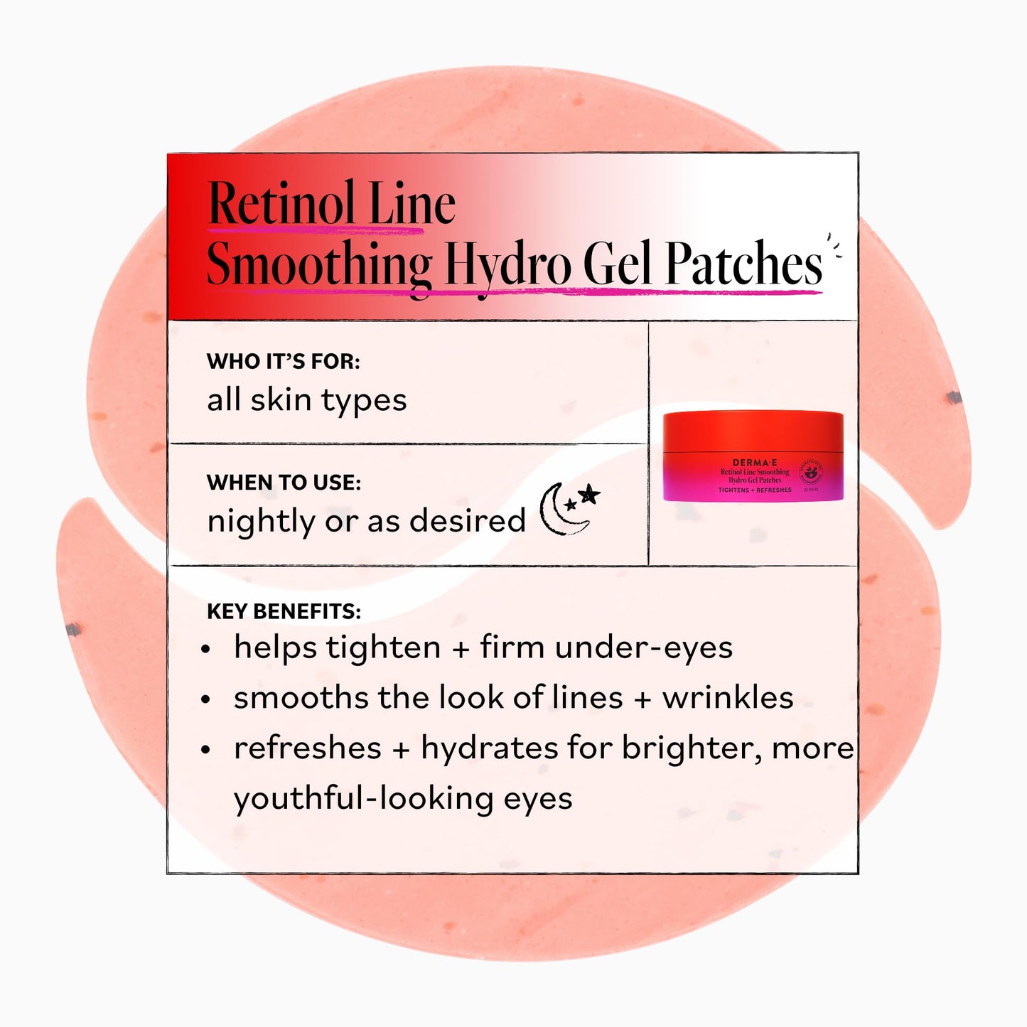 Derma E Retinol + Bakuchiol Under Eye Patches (30 Pairs) Non-Irritating, Line Smoothing Hydro Gel Eye Patches with Rose Water & Real Hibiscus Petals, Helps Reduce Fine Lines, Crow's Feet, 60ct