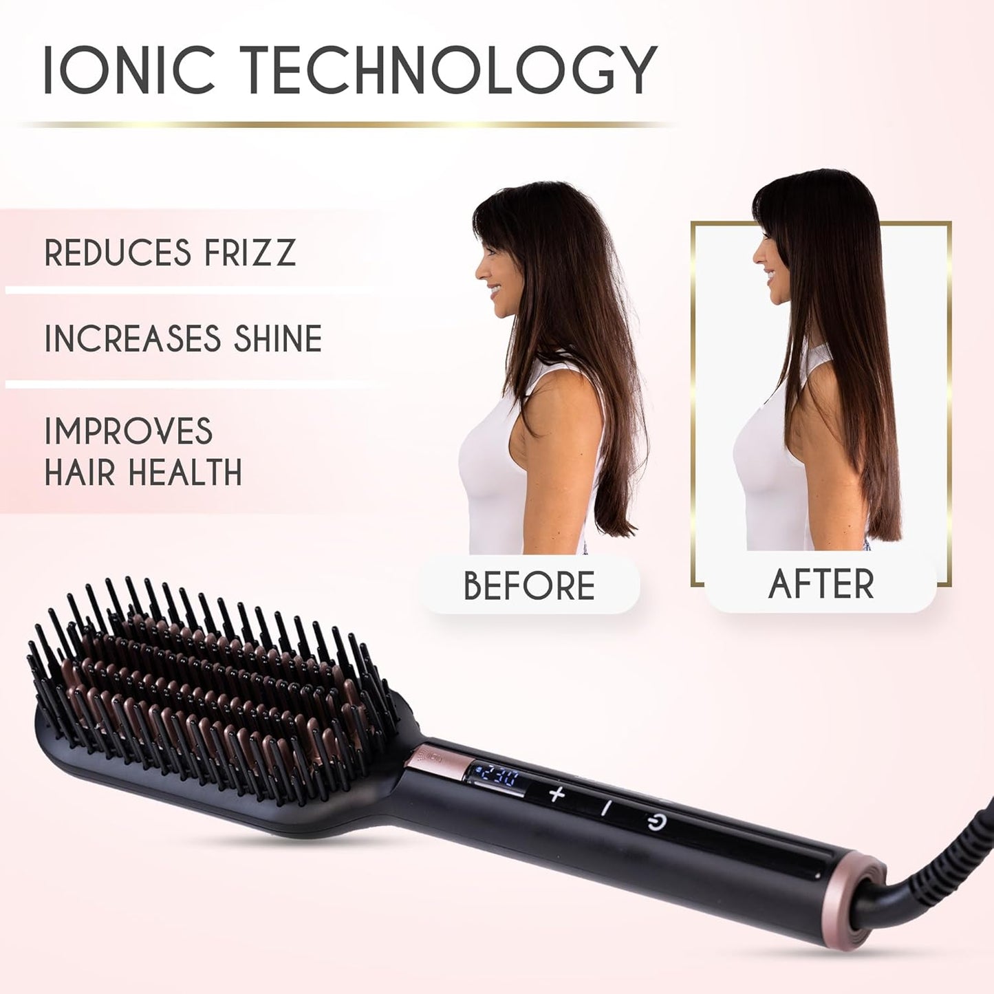 ELLA BELLA® Hair Straightening Brush - Ionic Heated Comb for All Hair Types | Fast Straightening in 1 Pass