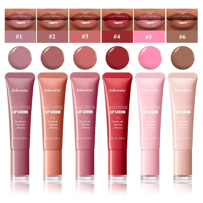 Tinted Lip Serum, High Shine Hydrating Lip Serum with Pluming Polypeptides, Glossy Finish (#3 Peachy Cora)