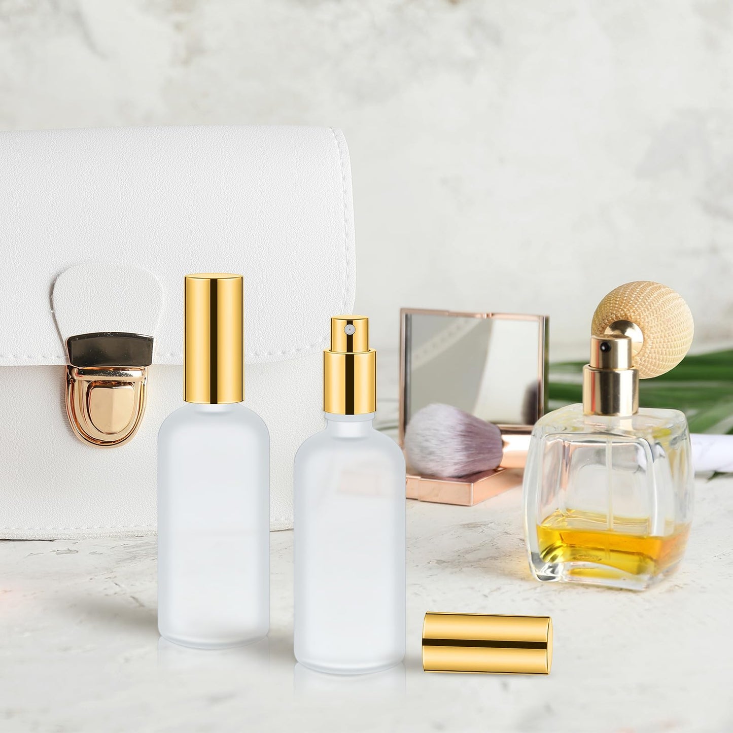 Tessco for you 20 Pcs 3.4 oz/100 ml Glass Spray Bottles Empty Perfume Atomizer Refillable Clear Decorative Empty Bottles with Fine Mist Sprayer Pump for Face Body Travel(Gold)