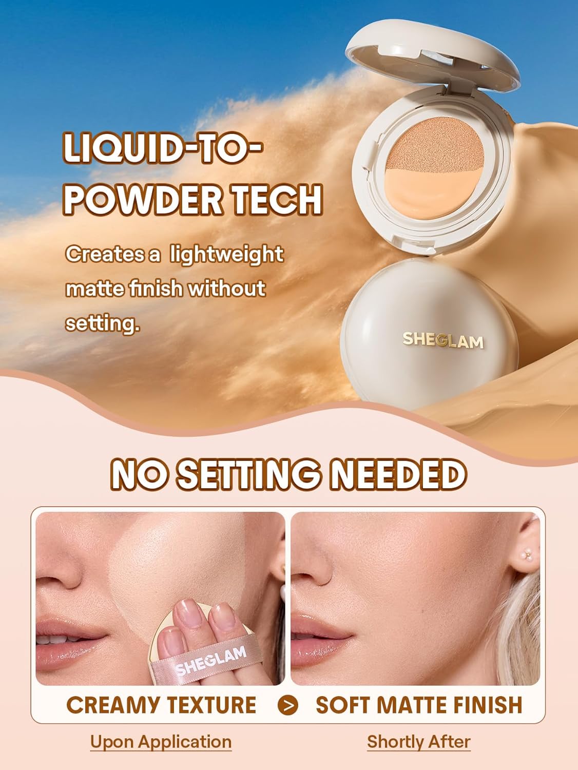 Lock & Go Long-Lasting Cushion Foundation - Soft Matte Waterproof Makeup | Flawless Base in Nude