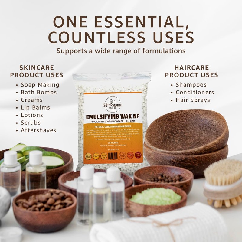 Non-GMO Emulsifying Wax NF Pastilles (2 LBS / 32 OZ) 100% Natural Plant Derived | For Lotions, Creams, Soap Making, Hair Products | Cosmetic Grade | Product of USA | 2 POUNDS