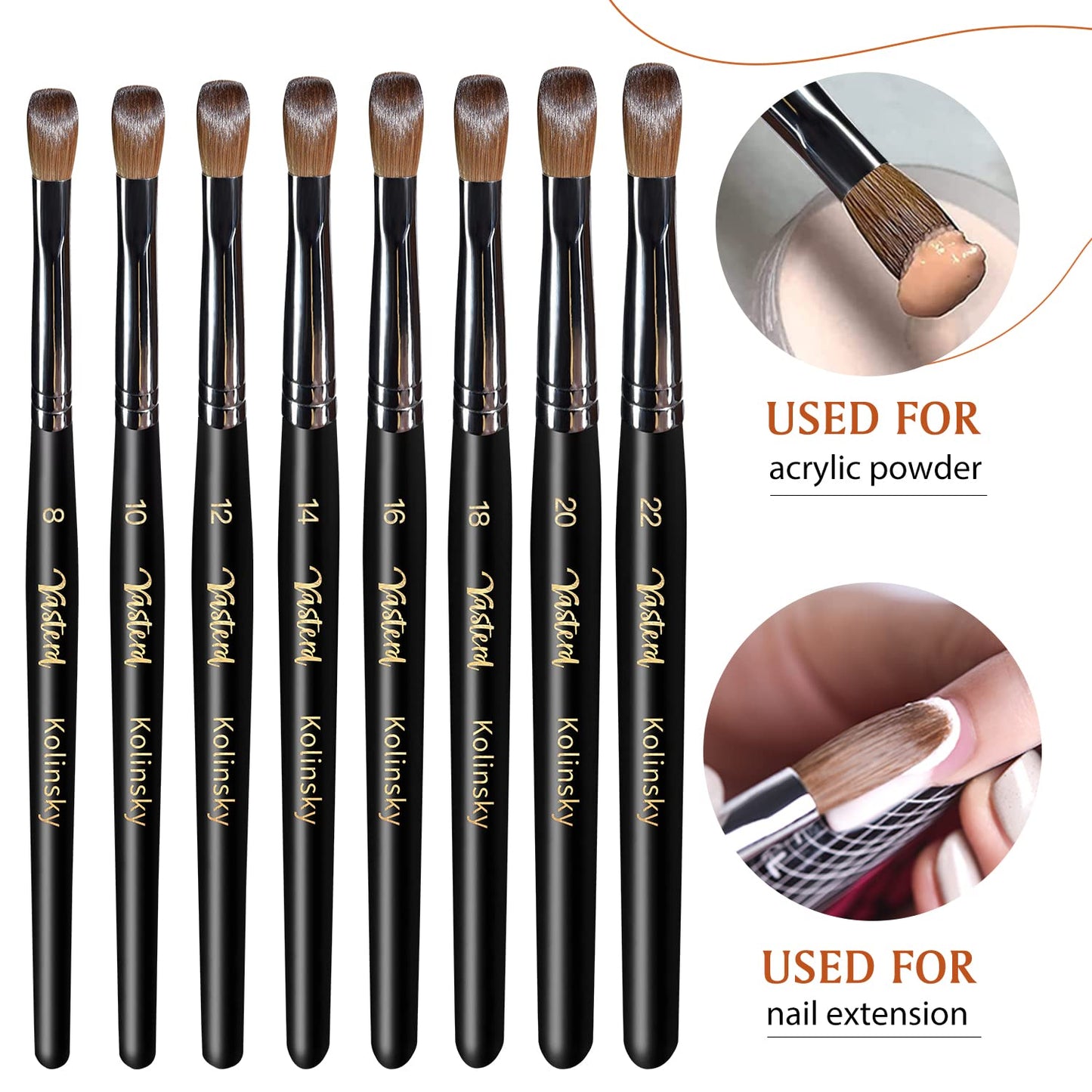 Yasterd Acrylic Nail Brush 100% Kolinsky Acrylic Brushes for Nails Size 22 Oval Crimped Shaped Nail Brushes for Acrylic Application Black Wood Handle Professional Nail Art Powder Brush Manicure Tool
