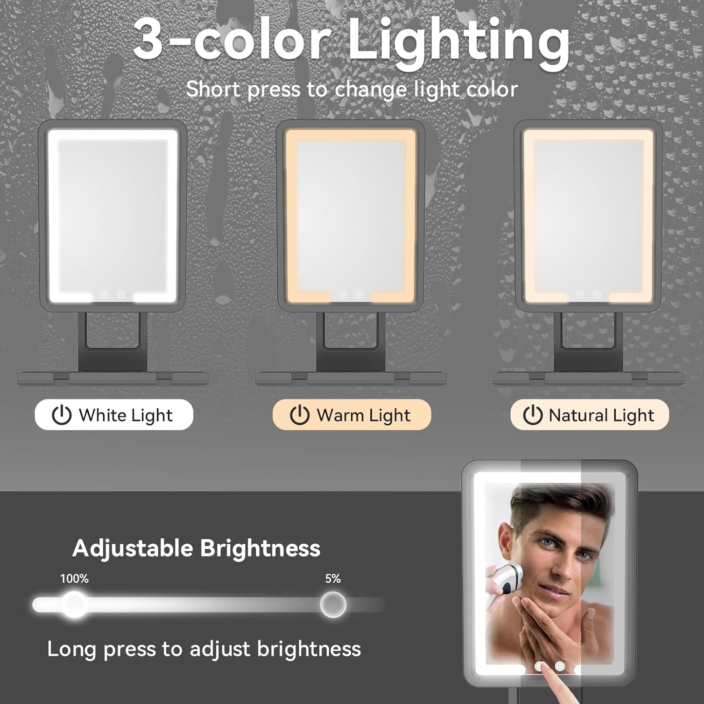 Heated Shower Mirror - Fogless 360° Adjustable Shaving Mirror with Light | Rechargeable with Storage Tray & Razor Holders