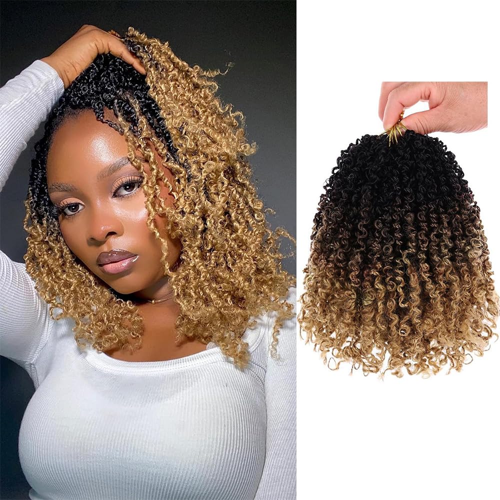 9 packs Yanky Twist Crochet Hair - (8+10+12inch)*3,Ombre Blonde,Pre-Looped Yankee Twist Mini Passion Twist,Pre-Twisted Micro Spring Twist,Synthetic Curly Crochet Hair Extensions（OT1B/27#）