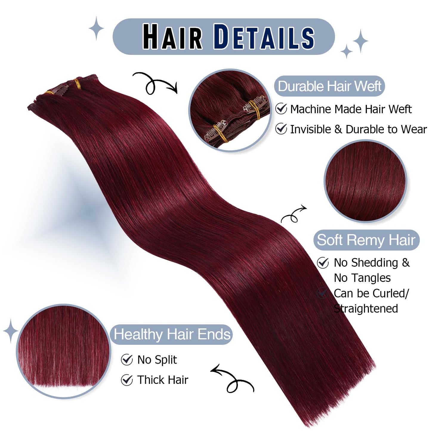 Sunya Clip in Hair Extensions Real Human Hair 7 Pcs Human Hair Clip in Extensions 16 Inch Straight Double Weft Remy Human Hair Extensions Clip ins for Women #99J Burgundy 70G