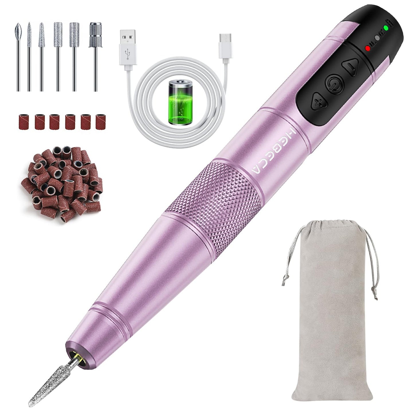 HEBECA Cordless Nail Drill Set, Electric Nail Files and Buffers Drill Nails for Natural or Acrylic Gel Nails - Rechargeable Nail File Nail Drill Machine Manicure Nail Dremel Kit (Purple)