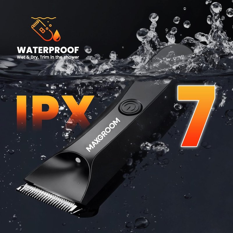 MAXGROOM Body Hair Trimmer for Men - IPX7 Waterproof Electric Shaver with LED Light & Ceramic Blade | USB Rechargeable