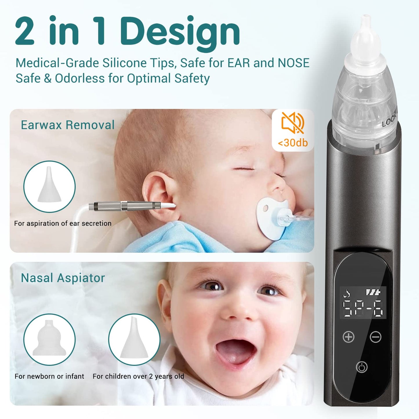 HIQUAY Ear Wax Vacuum Removal Tool, 6 Gear Strong Suction Electric Ear Cleaner Ear Vacuum Wax Remover, USB Charge Earwax Removal Kit Reusable Soft Silicone Ear Cleaning Kit Water Remover Tool (Black)