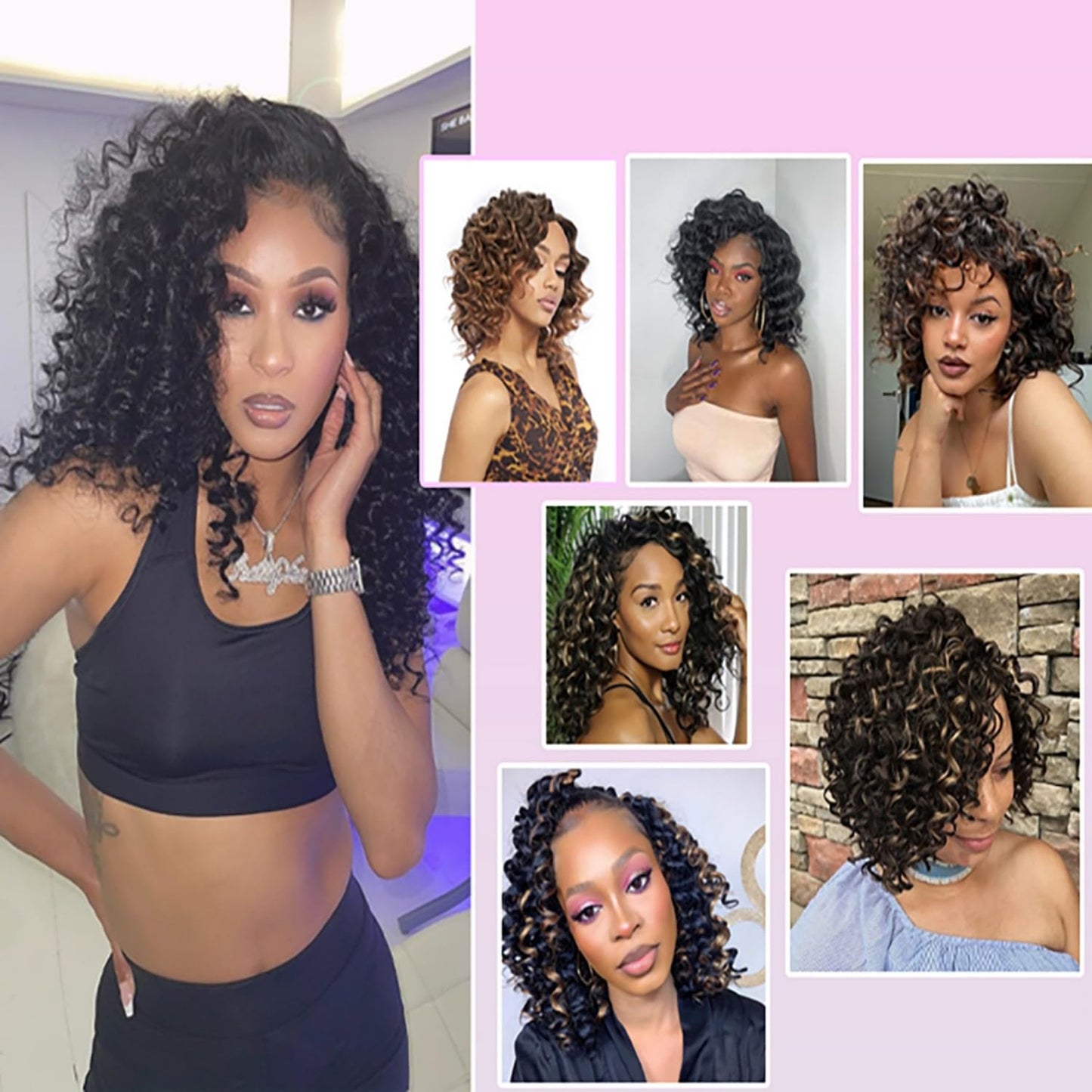 pojui 18 Inch Ocean Wave Crochet Hair 8 Packs - Synthetic Pre-Looped Deep Wavy Curly Braiding Hair for Black Women, Boho Style Hair Extensions (18inch,P1B/30-8 Packs)