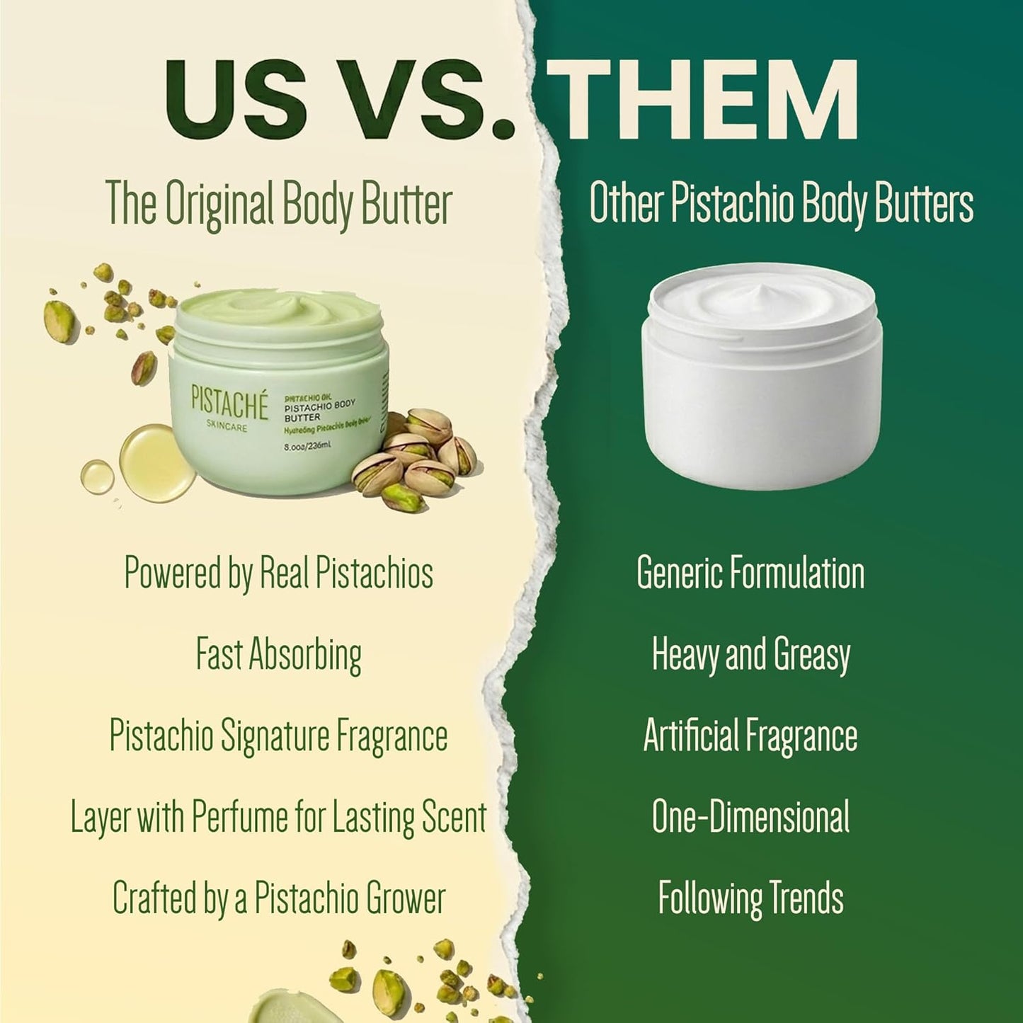 Pistaché Skincare Pistachio Oil Whipped Body Butter - Rich Moisturizer with Vitamin E & Antioxidants | 8 oz