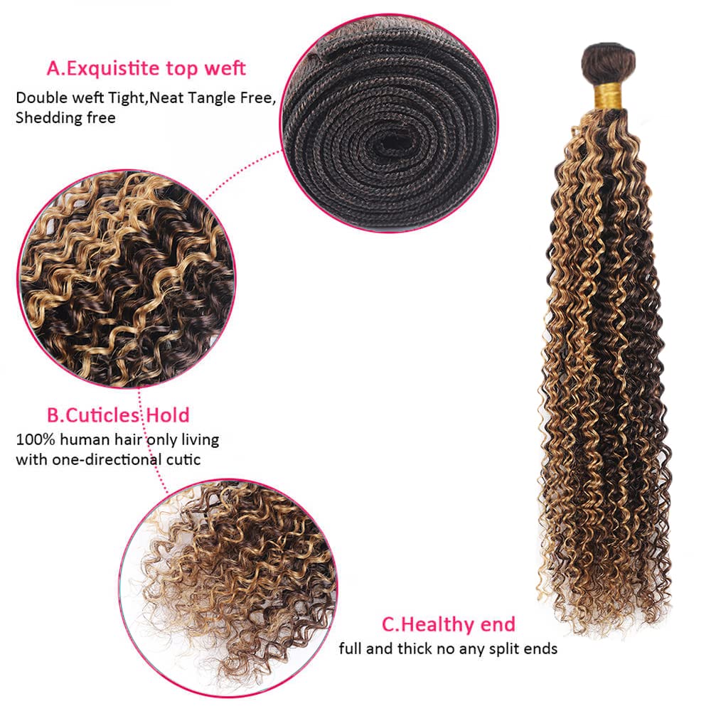 26 28 30 Inch P4/27 Human Hair Bundles Highlight Kinky Curly Bundles 8A Brazilian Virgin Remy Human Hair Extensions 2 Tone Color #4 Bundles Mixed Color #27 Bundles Human Hair Weave